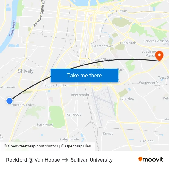 Rockford @ Van Hoose to Sullivan University map