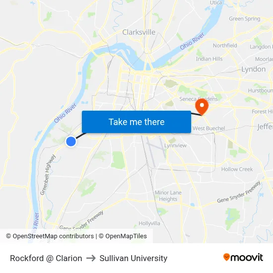 Rockford @ Clarion to Sullivan University map