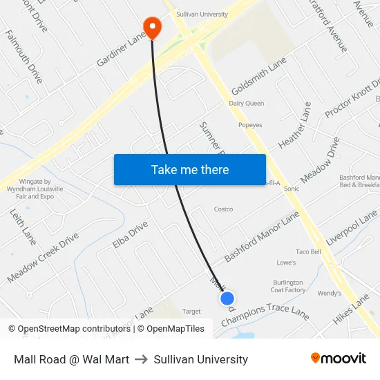 Mall Road @ Wal Mart to Sullivan University map