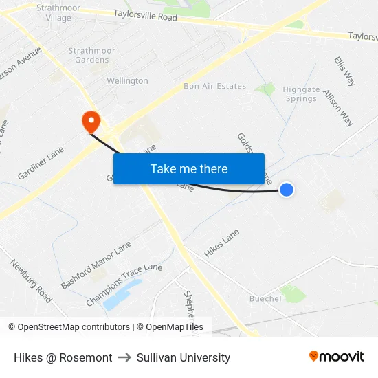 Hikes @ Rosemont to Sullivan University map