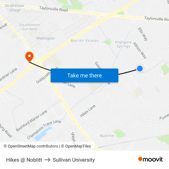 Hikes @ Noblitt to Sullivan University map