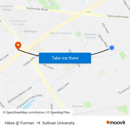 Hikes @ Furman to Sullivan University map