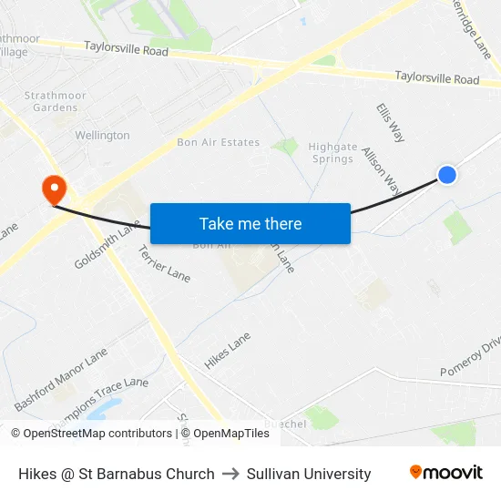 Hikes @ St Barnabus Church to Sullivan University map