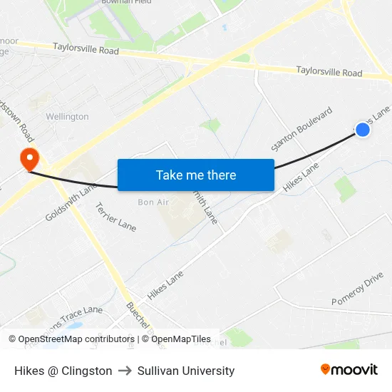 Hikes @ Clingston to Sullivan University map