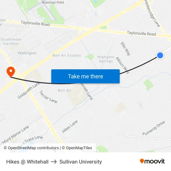 Hikes @  Whitehall to Sullivan University map