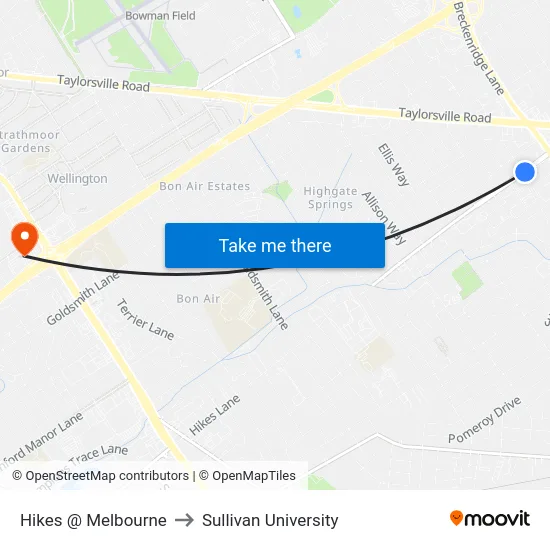 Hikes @ Melbourne to Sullivan University map