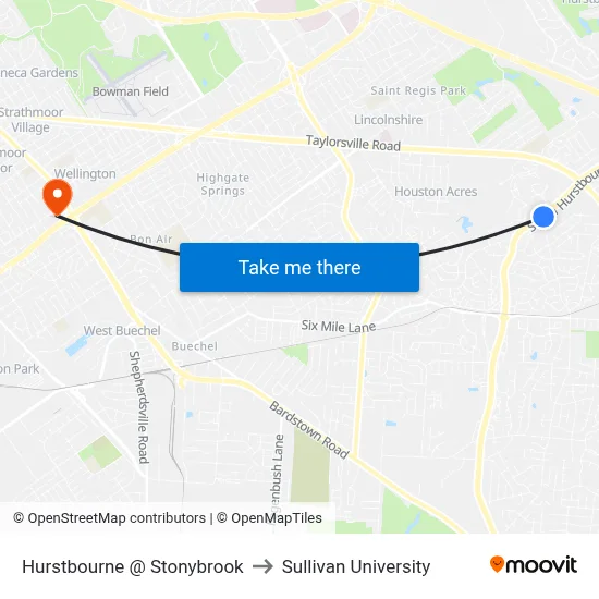 Hurstbourne @ Stonybrook to Sullivan University map