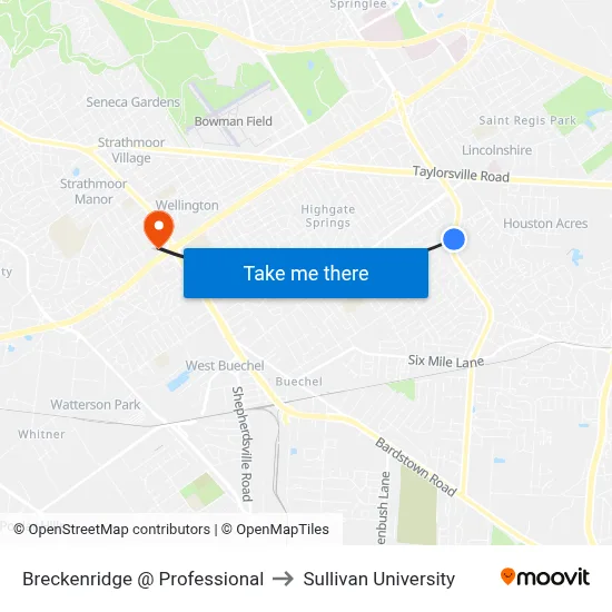 Breckenridge @ Professional to Sullivan University map