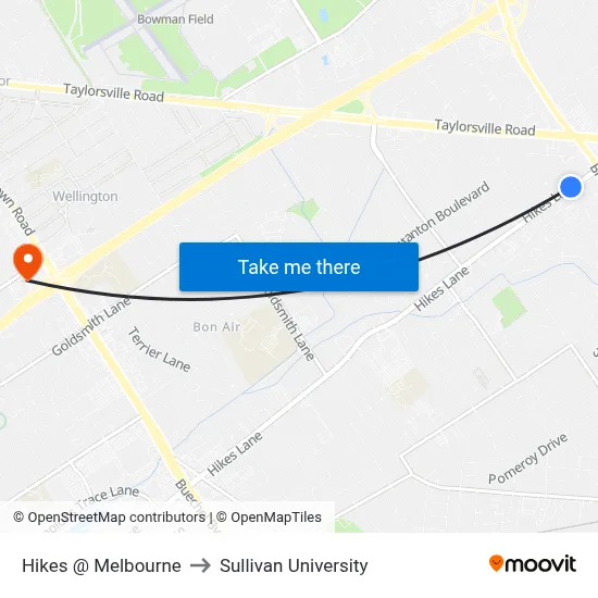 Hikes @ Melbourne to Sullivan University map