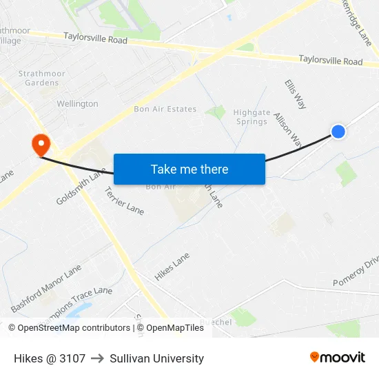Hikes @ 3107 to Sullivan University map