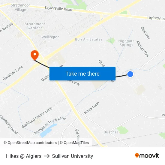 Hikes @ Algiers to Sullivan University map
