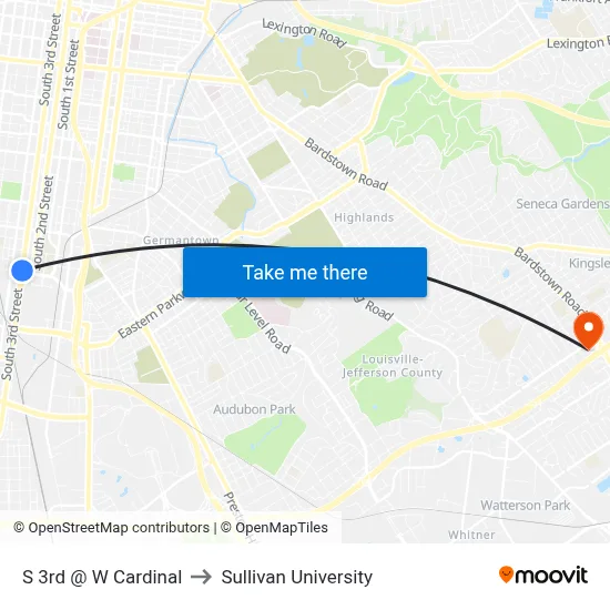 S 3rd @ W Cardinal to Sullivan University map