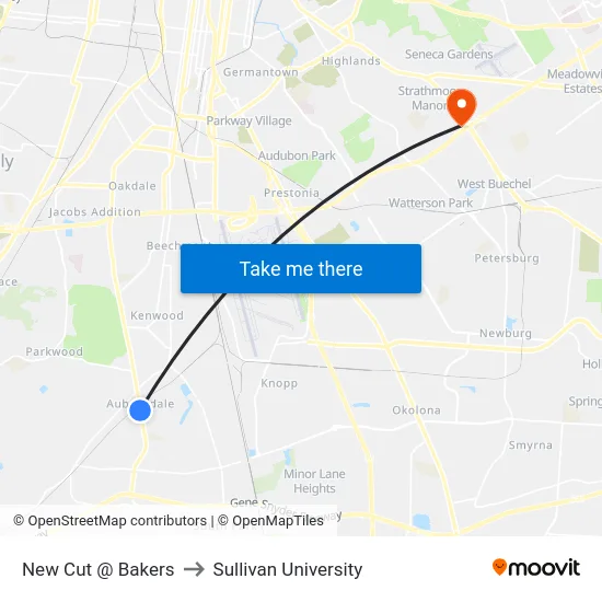 New Cut @ Bakers to Sullivan University map