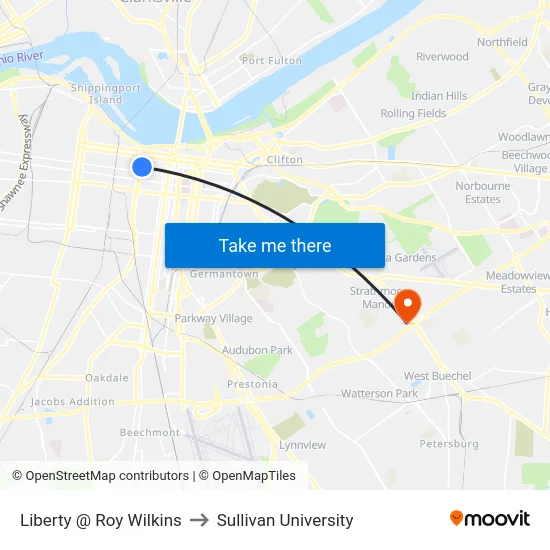 Liberty @ Roy Wilkins to Sullivan University map