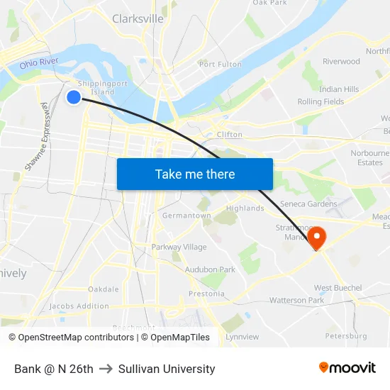 Bank @ N 26th to Sullivan University map