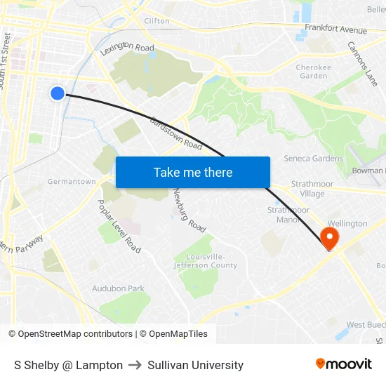 S Shelby @ Lampton to Sullivan University map