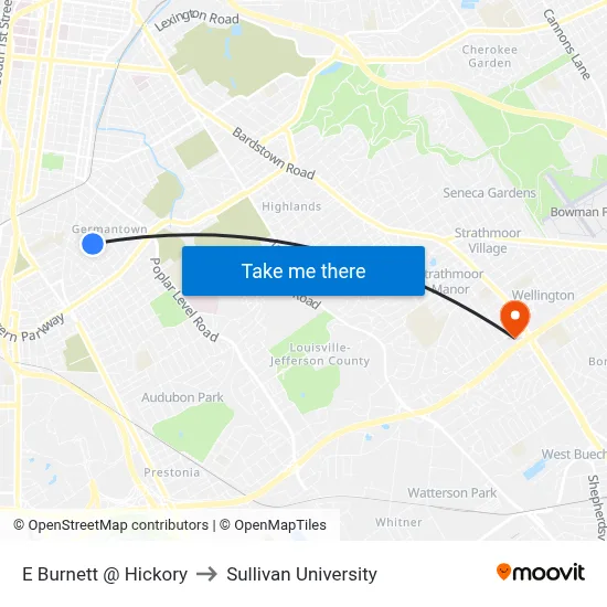 E Burnett @ Hickory to Sullivan University map