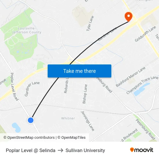 Poplar Level @ Selinda to Sullivan University map