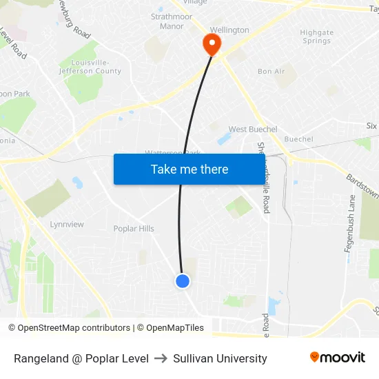 Rangeland @ Poplar Level to Sullivan University map