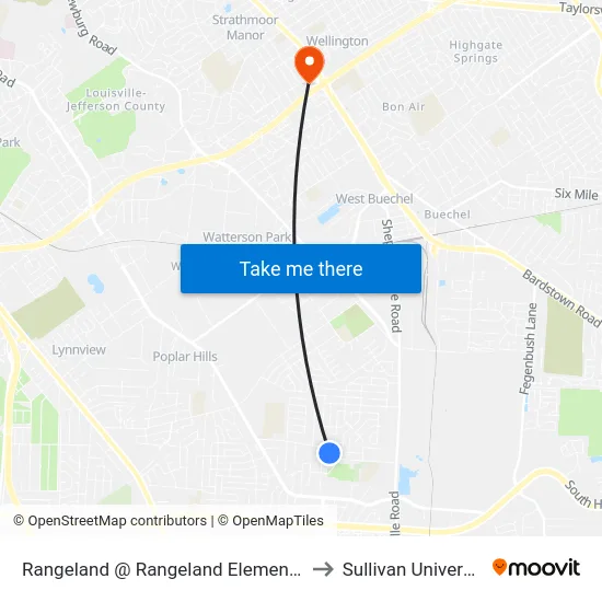Rangeland @ Rangeland Elementary to Sullivan University map