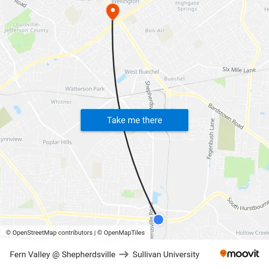 Fern Valley @ Shepherdsville to Sullivan University map