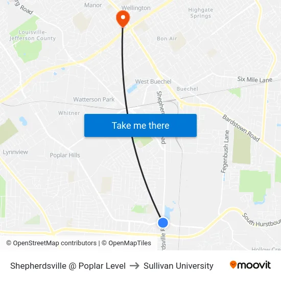 Shepherdsville @ Poplar Level to Sullivan University map