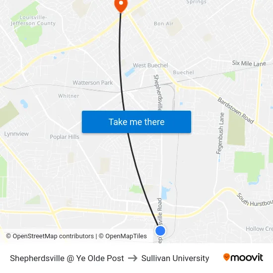 Shepherdsville @ Ye Olde Post to Sullivan University map