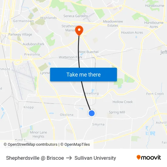 Shepherdsville @ Briscoe to Sullivan University map