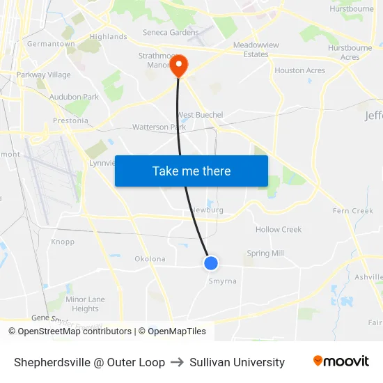 Shepherdsville @ Outer Loop to Sullivan University map