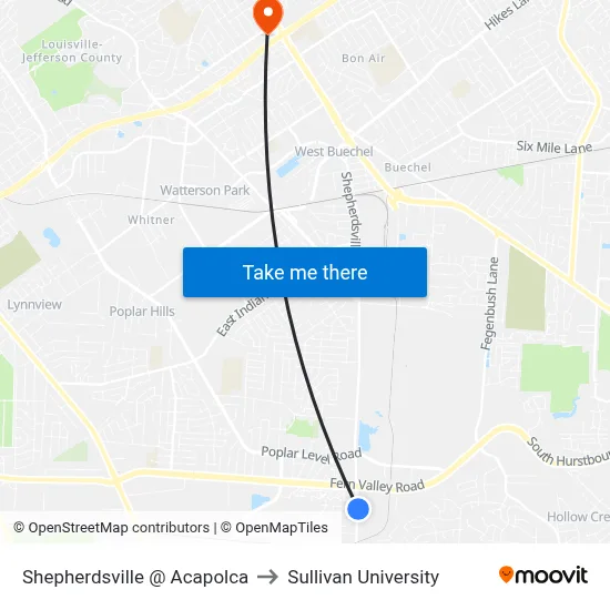 Shepherdsville @ Acapolca to Sullivan University map