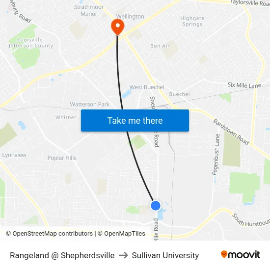Rangeland @ Shepherdsville to Sullivan University map