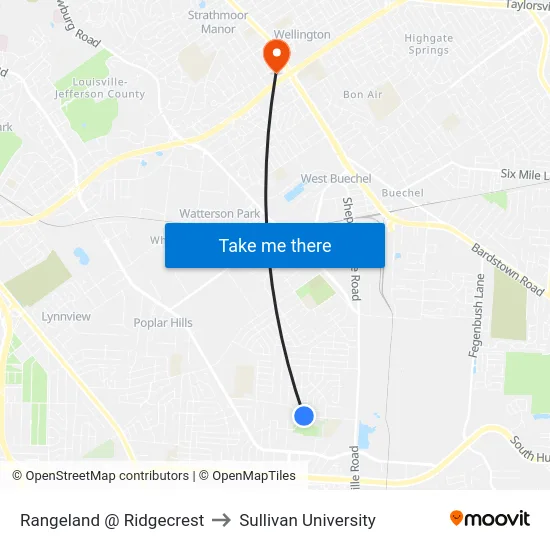Rangeland @ Ridgecrest to Sullivan University map