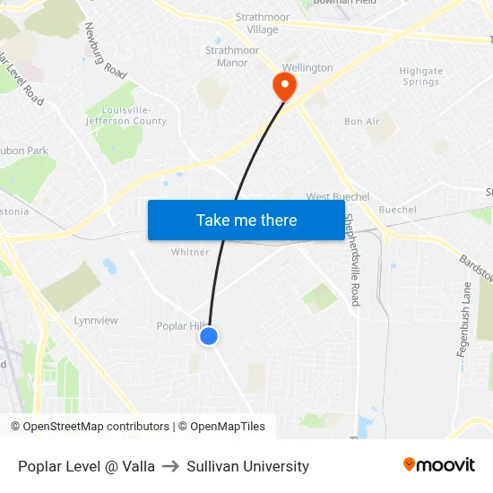 Poplar Level @ Valla to Sullivan University map