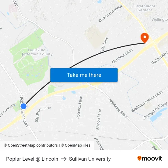 Poplar Level @ Lincoln to Sullivan University map