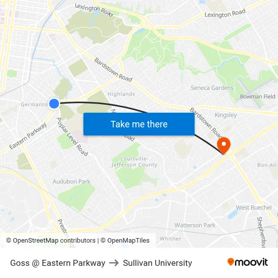Goss @ Eastern Parkway to Sullivan University map