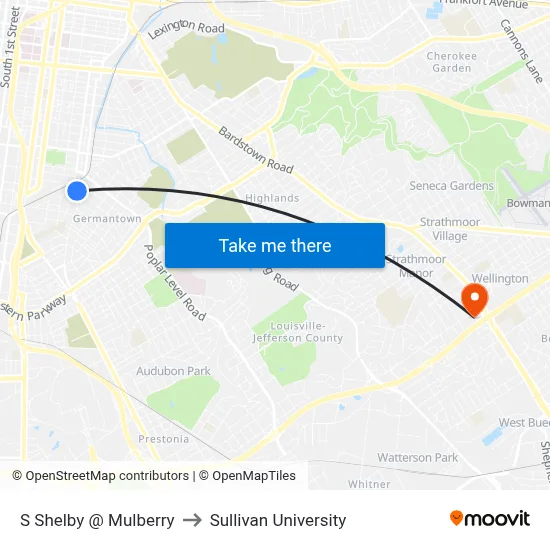 S Shelby @ Mulberry to Sullivan University map