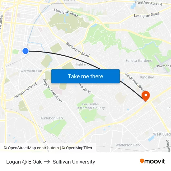 Logan @ E Oak to Sullivan University map
