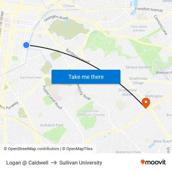 Logan @ Caldwell to Sullivan University map