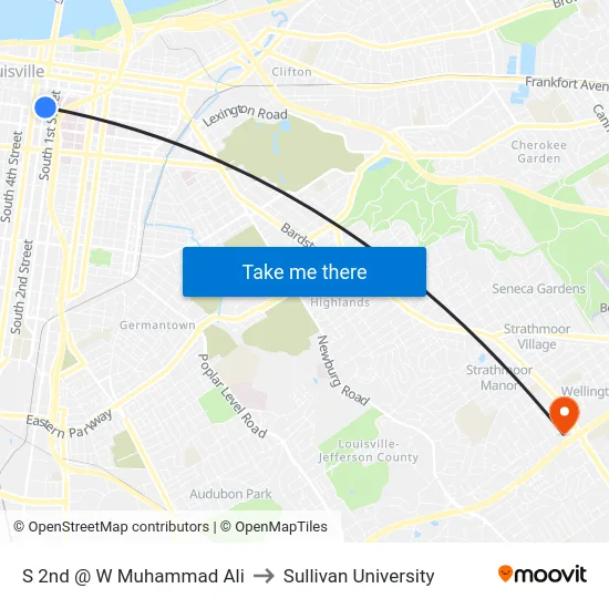 S 2nd @ W  Muhammad Ali to Sullivan University map