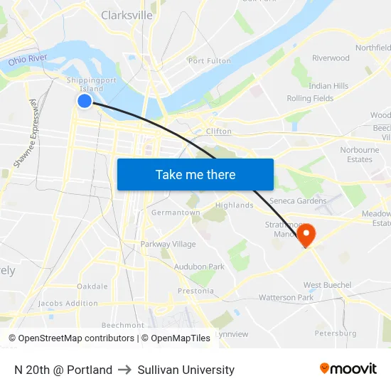 N 20th @ Portland to Sullivan University map
