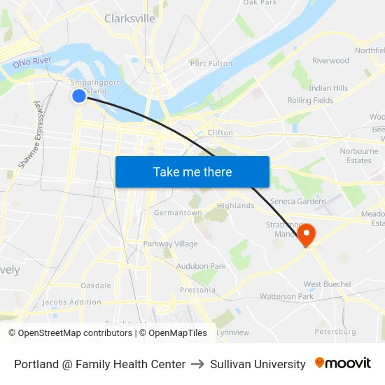 Portland @ Family Health Center to Sullivan University map