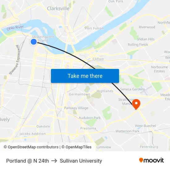 Portland @ N 24th to Sullivan University map