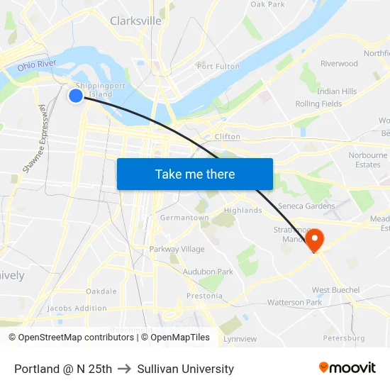Portland @ N 25th to Sullivan University map