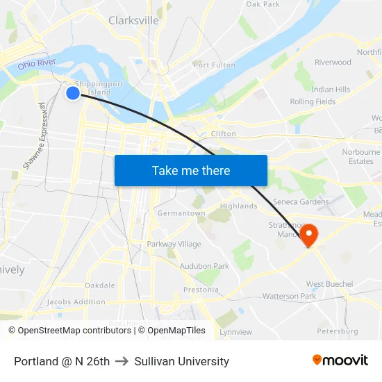 Portland @ N 26th to Sullivan University map