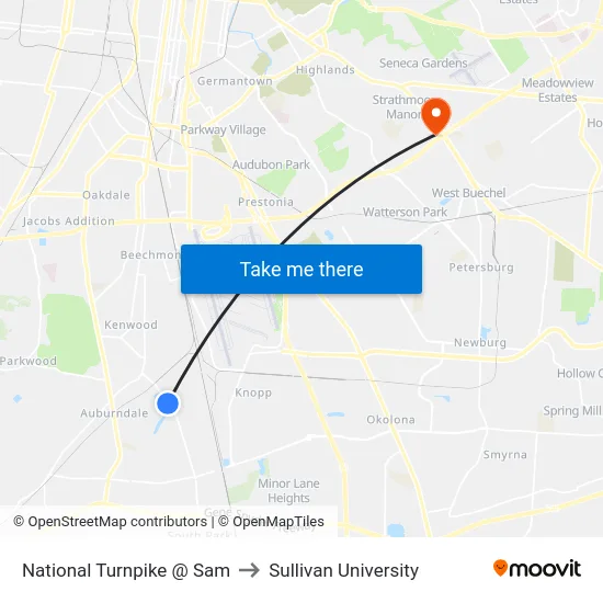 National Turnpike @ Sam to Sullivan University map