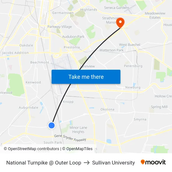 National Turnpike @ Outer Loop to Sullivan University map