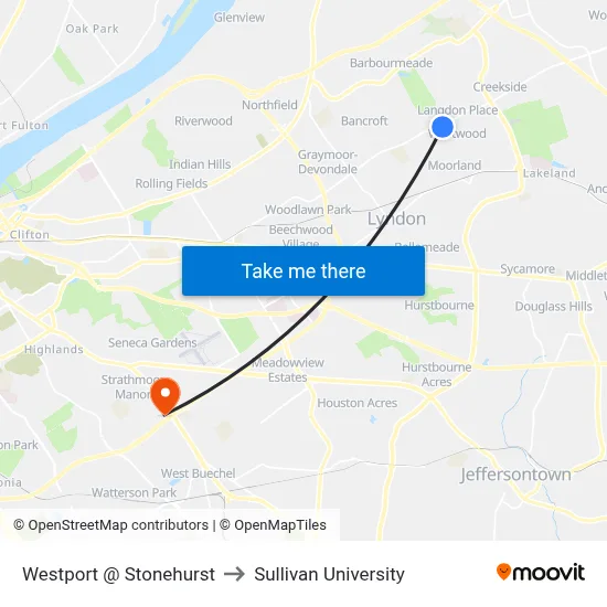 Westport @ Stonehurst to Sullivan University map