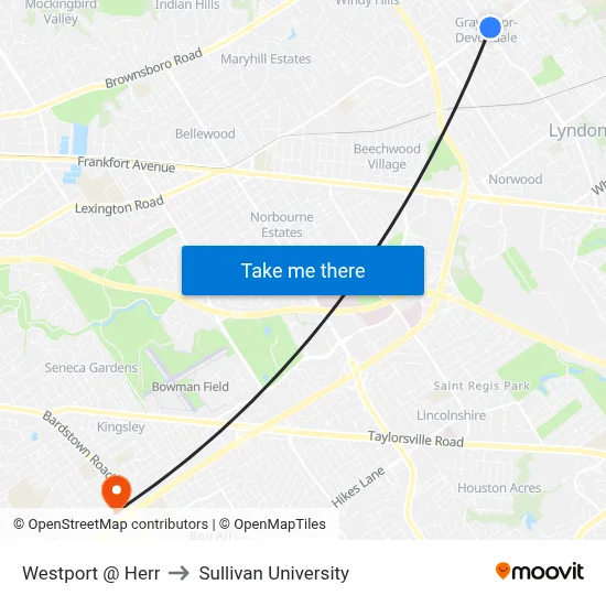 Westport @ Herr to Sullivan University map