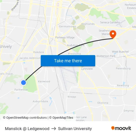 Manslick @ Ledgewood to Sullivan University map