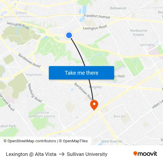Lexington @ Alta Vista to Sullivan University map